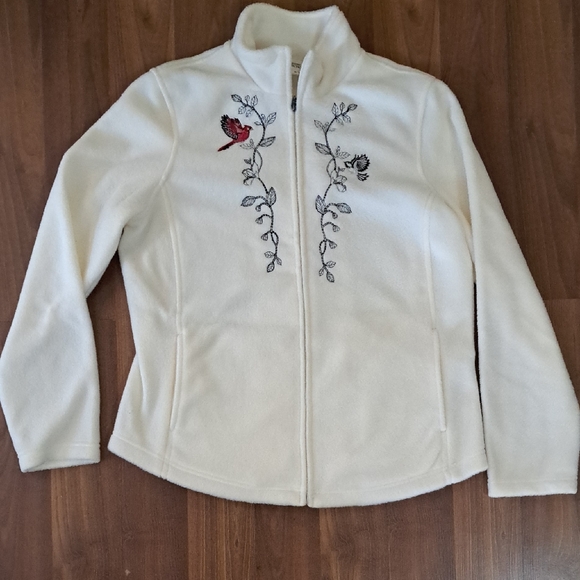 Northern Reflections Jackets & Blazers - Women's Cream Embroidered Teddy Fleece Jacket